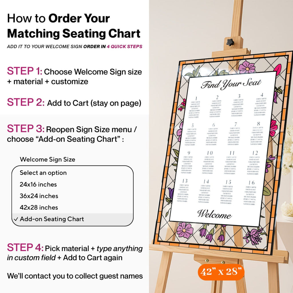 Stained Glass Wedding Welcome Sign, Stain Glass Floral Wedding Sign - SpeedyOrders