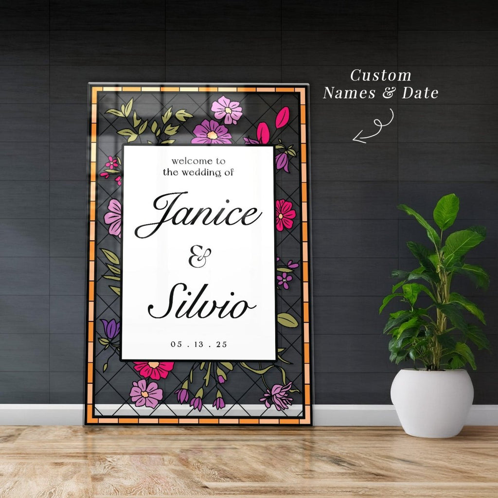 Stained Glass Wedding Welcome Sign, Stain Glass Floral Wedding Sign - SpeedyOrders