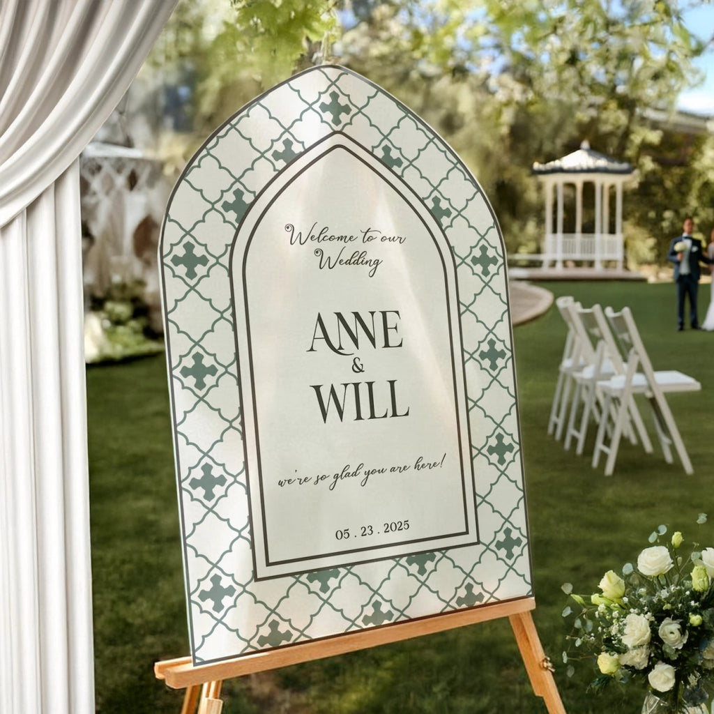 Stained Glass Wedding Welcome Sign, We’re So Glad You’re Here Wedding Entrance Sign - SpeedyOrders