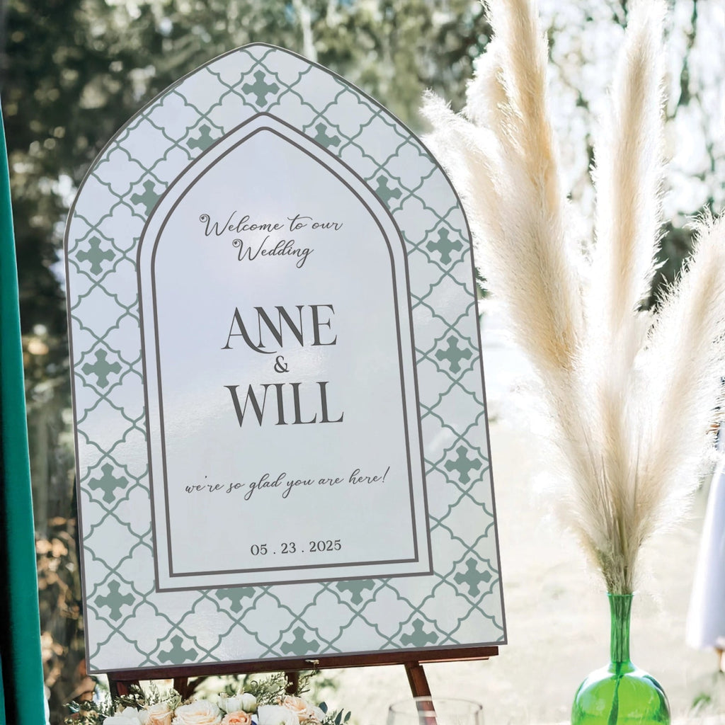 Stained Glass Wedding Welcome Sign, We’re So Glad You’re Here Wedding Entrance Sign - SpeedyOrders