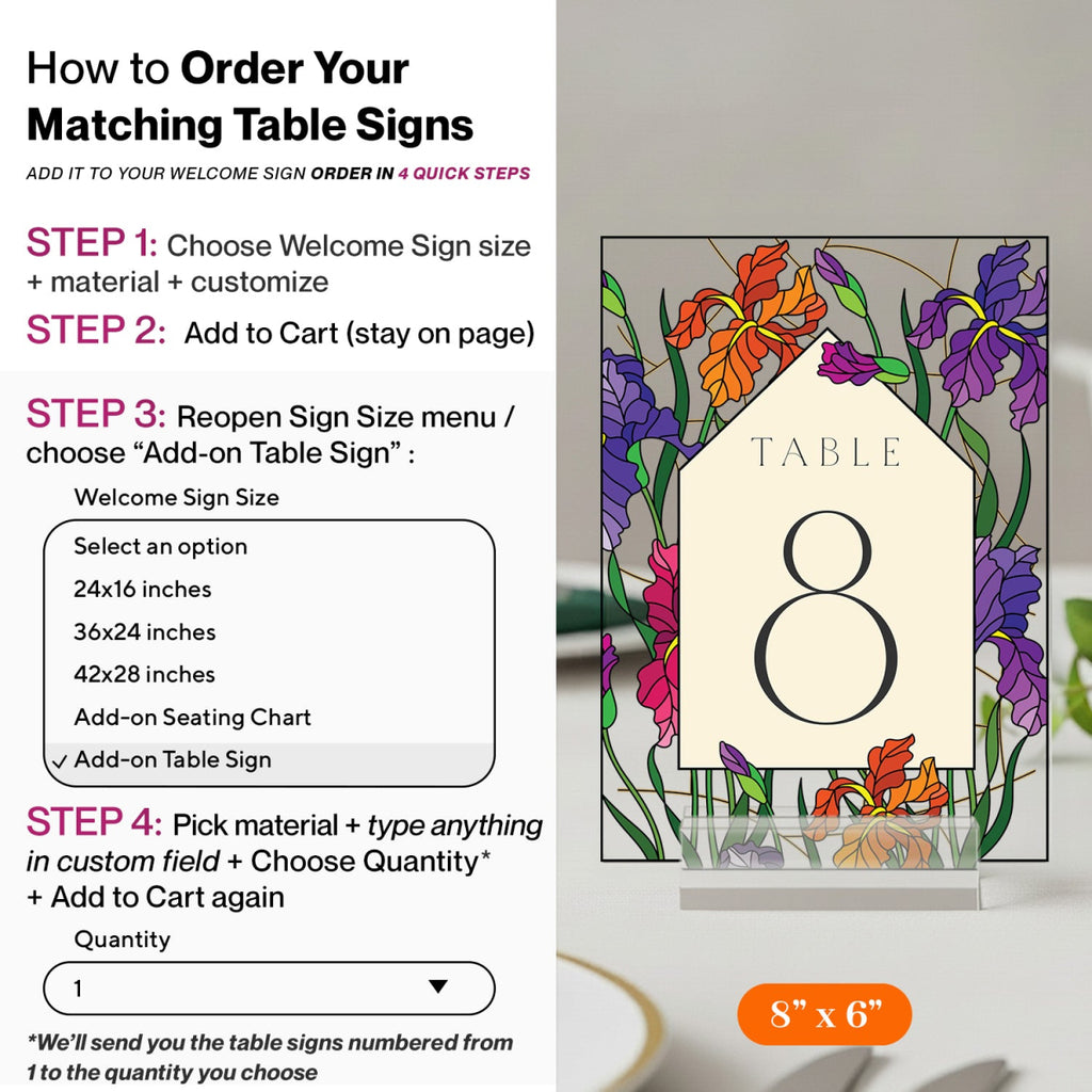 Stained Glass Wild Flowers Wedding Welcome Sign, Wildflowers Wedding Sign - SpeedyOrders