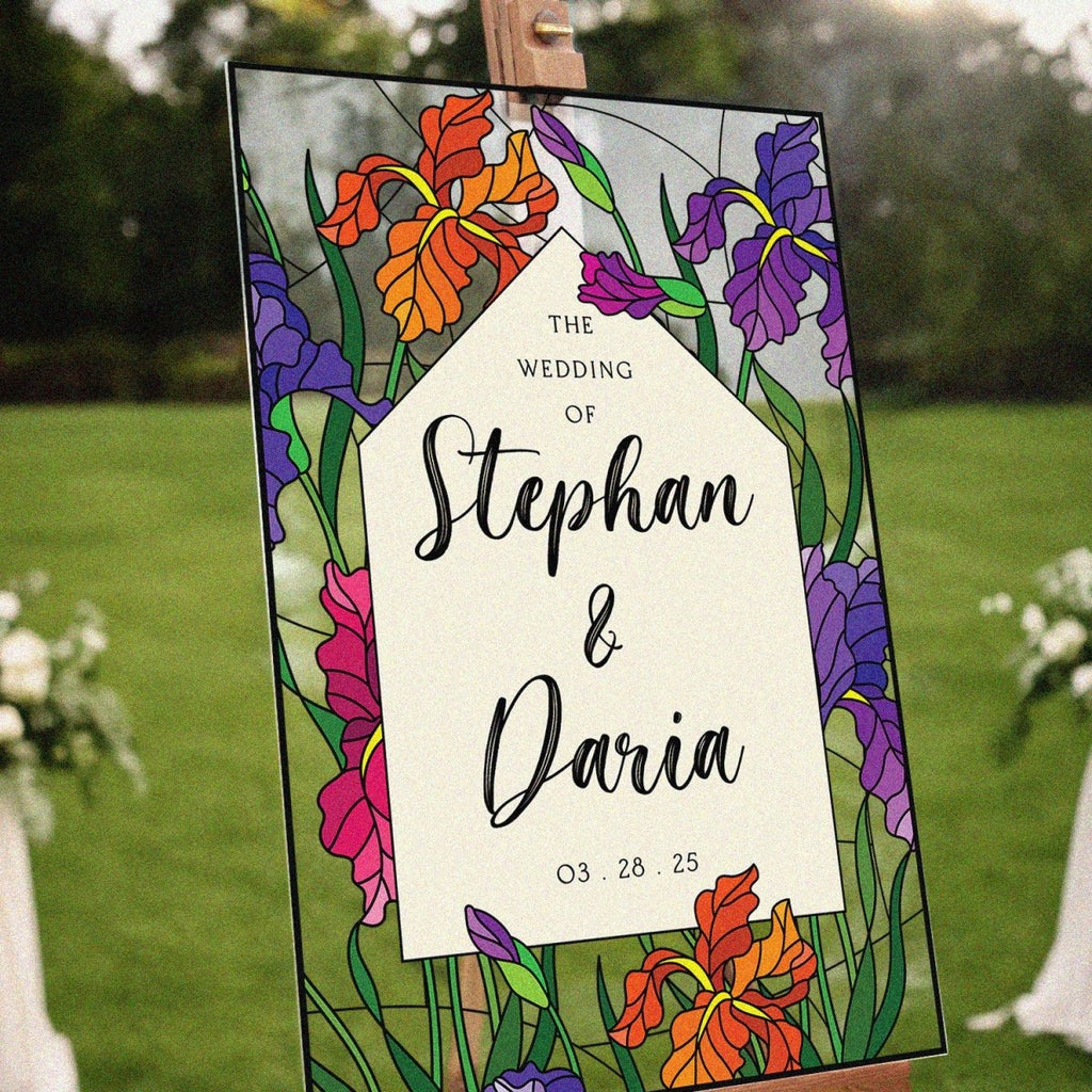 Stained Glass Wild Flowers Wedding Welcome Sign, Wildflowers Wedding Sign - SpeedyOrders