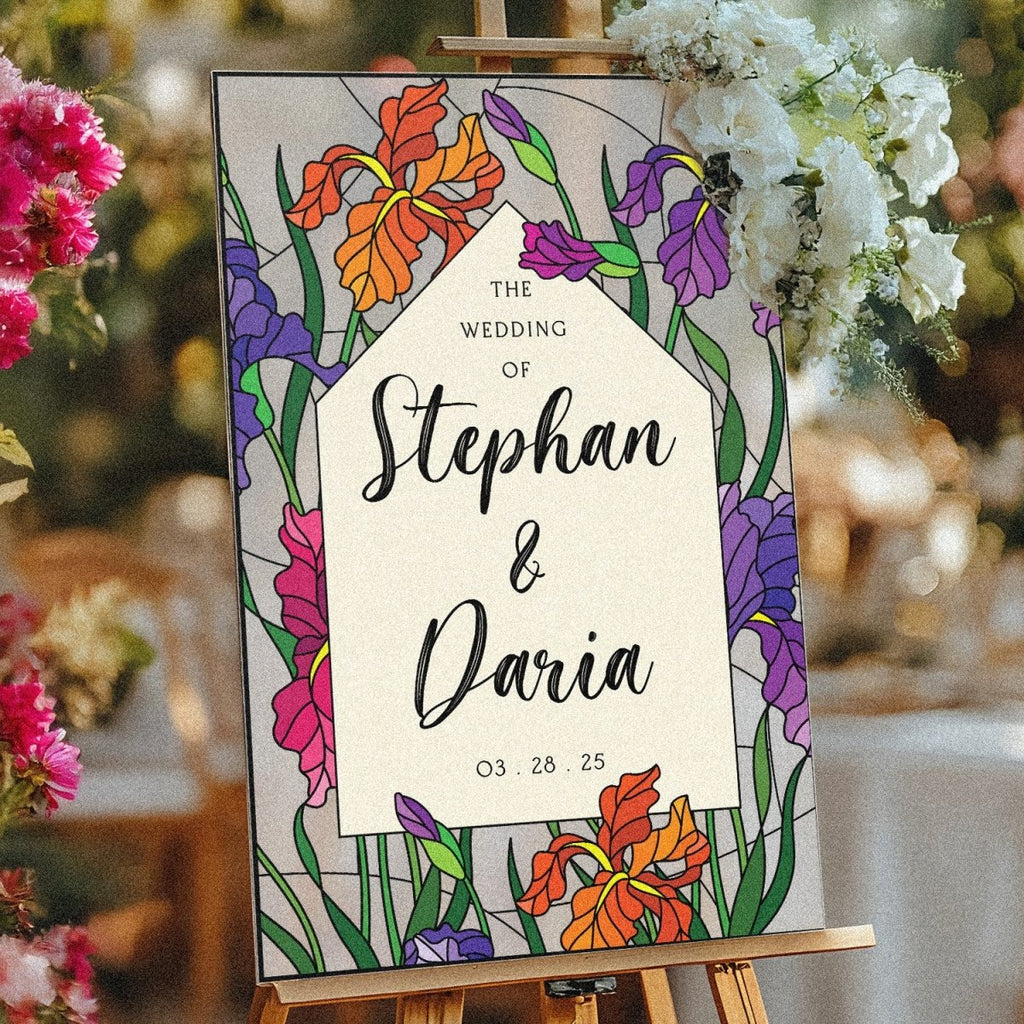 Stained Glass Wild Flowers Wedding Welcome Sign, Wildflowers Wedding Sign - SpeedyOrders
