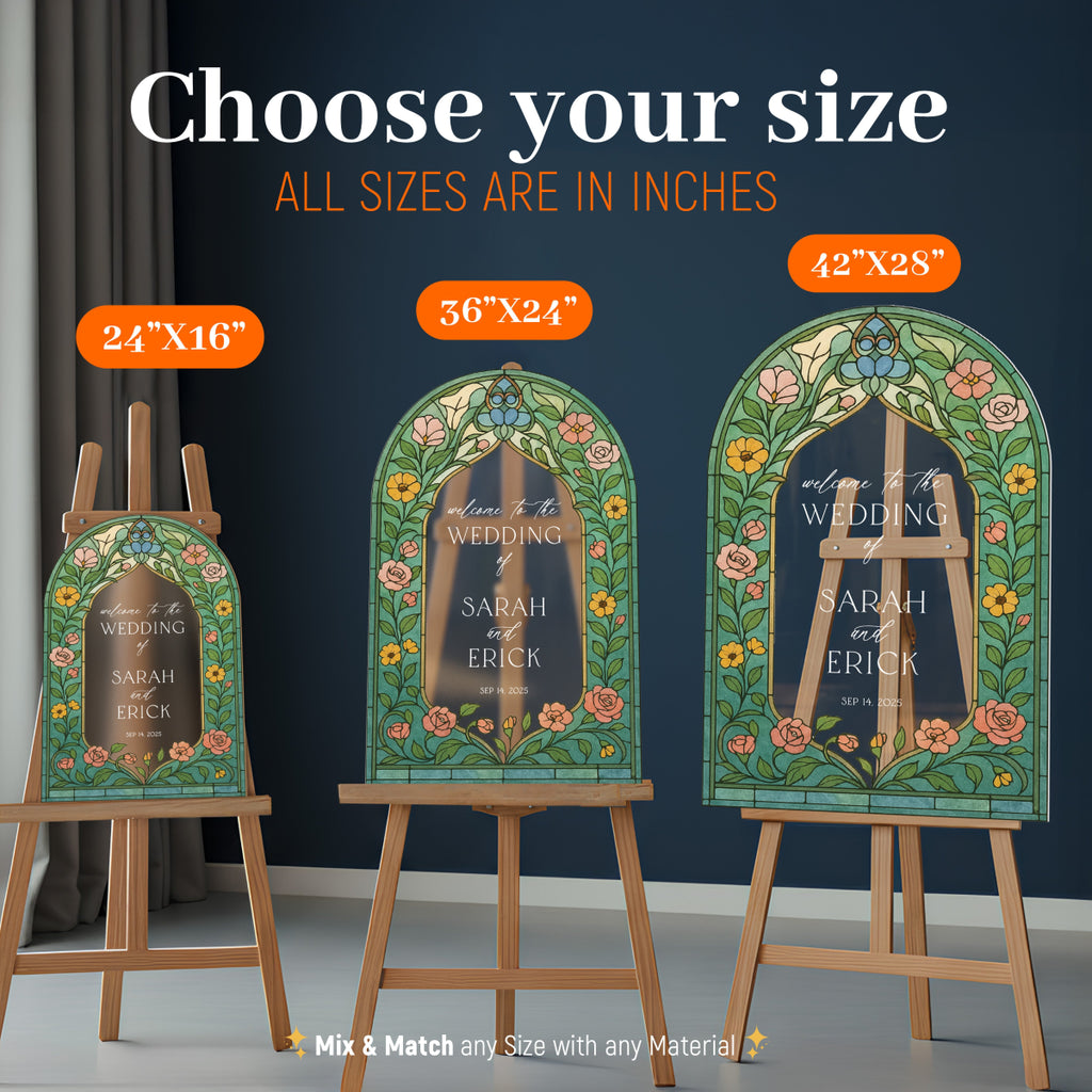 Stained Glass Wildflowers Wedding Sign, Floral Mirror Wedding Welcome Sign - SpeedyOrders