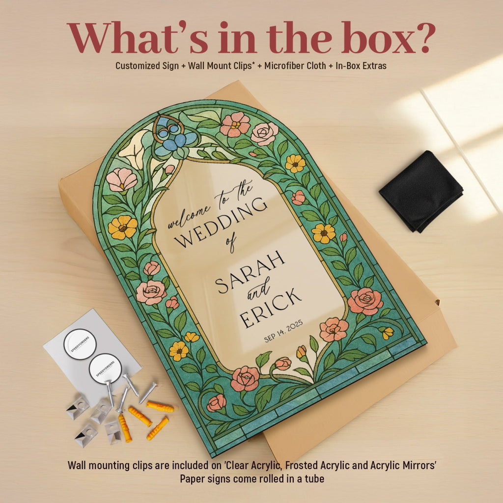 Stained Glass Wildflowers Wedding Sign, Floral Mirror Wedding Welcome Sign - SpeedyOrders