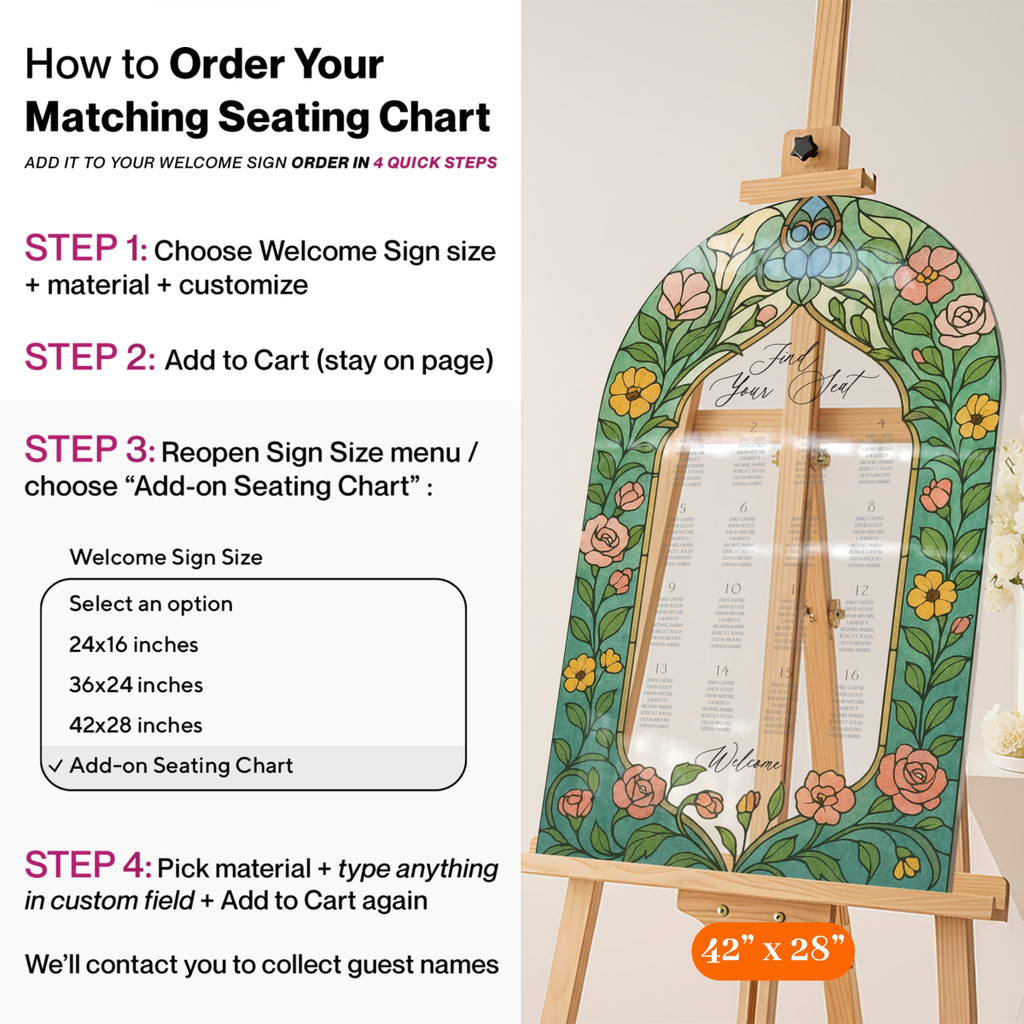 Stained Glass Wildflowers Wedding Sign, Floral Mirror Wedding Welcome Sign - SpeedyOrders