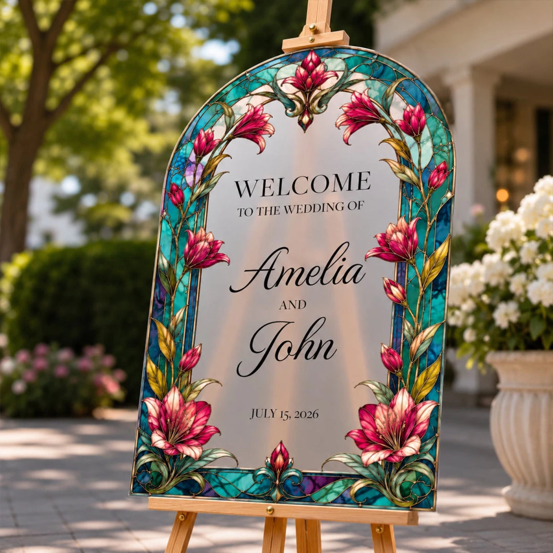 Stargazer Lily Stained Glass Wedding Welcome Sign - SpeedyOrders