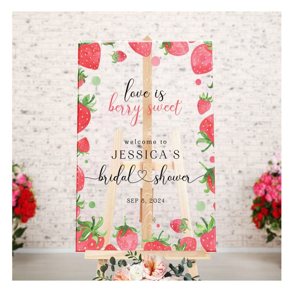Strawberry Bridal Shower Welcome Sign, Love Is Berry Sweet Bridal Shower Sign - SpeedyOrders