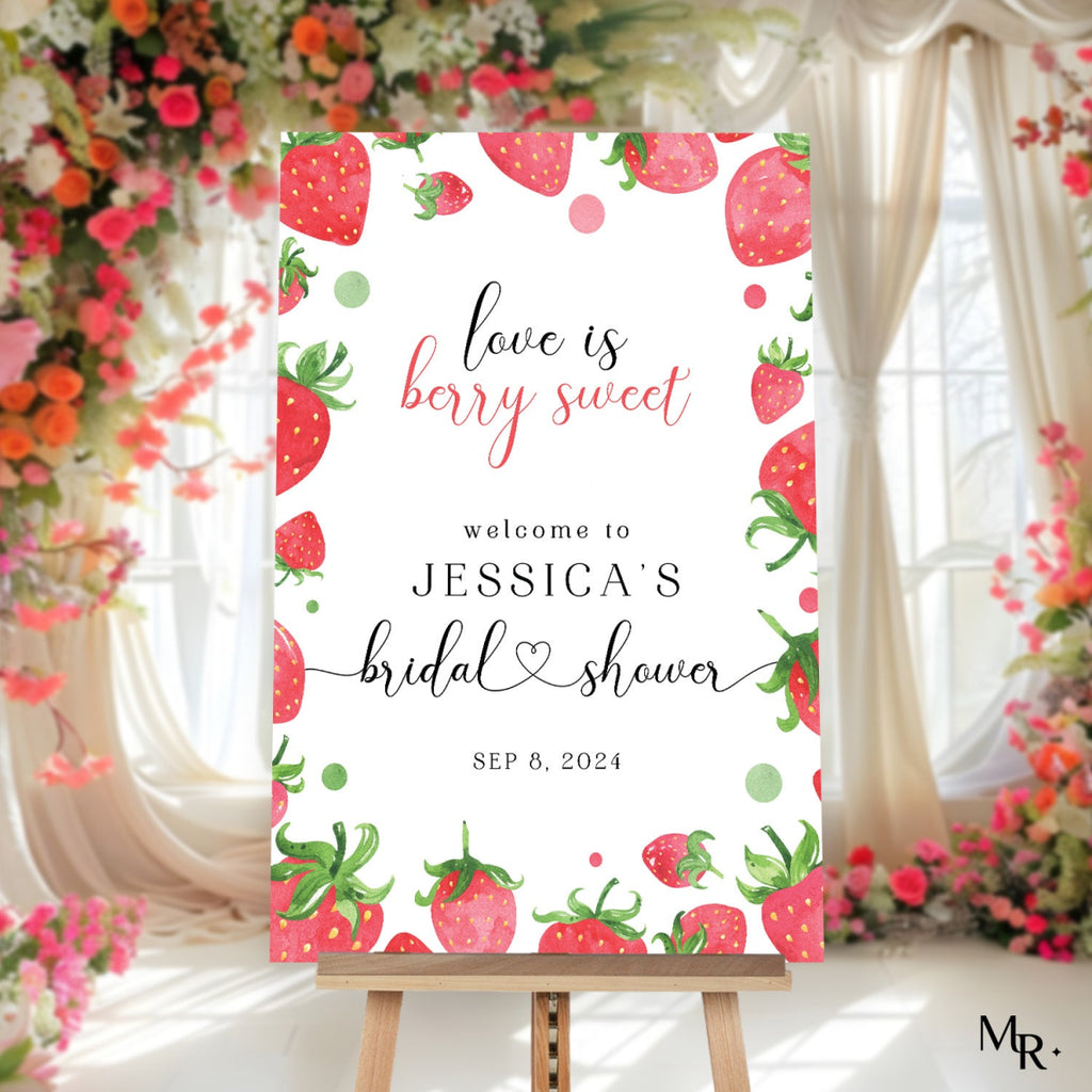 Strawberry Bridal Shower Welcome Sign, Love Is Berry Sweet Bridal Shower Sign - SpeedyOrders