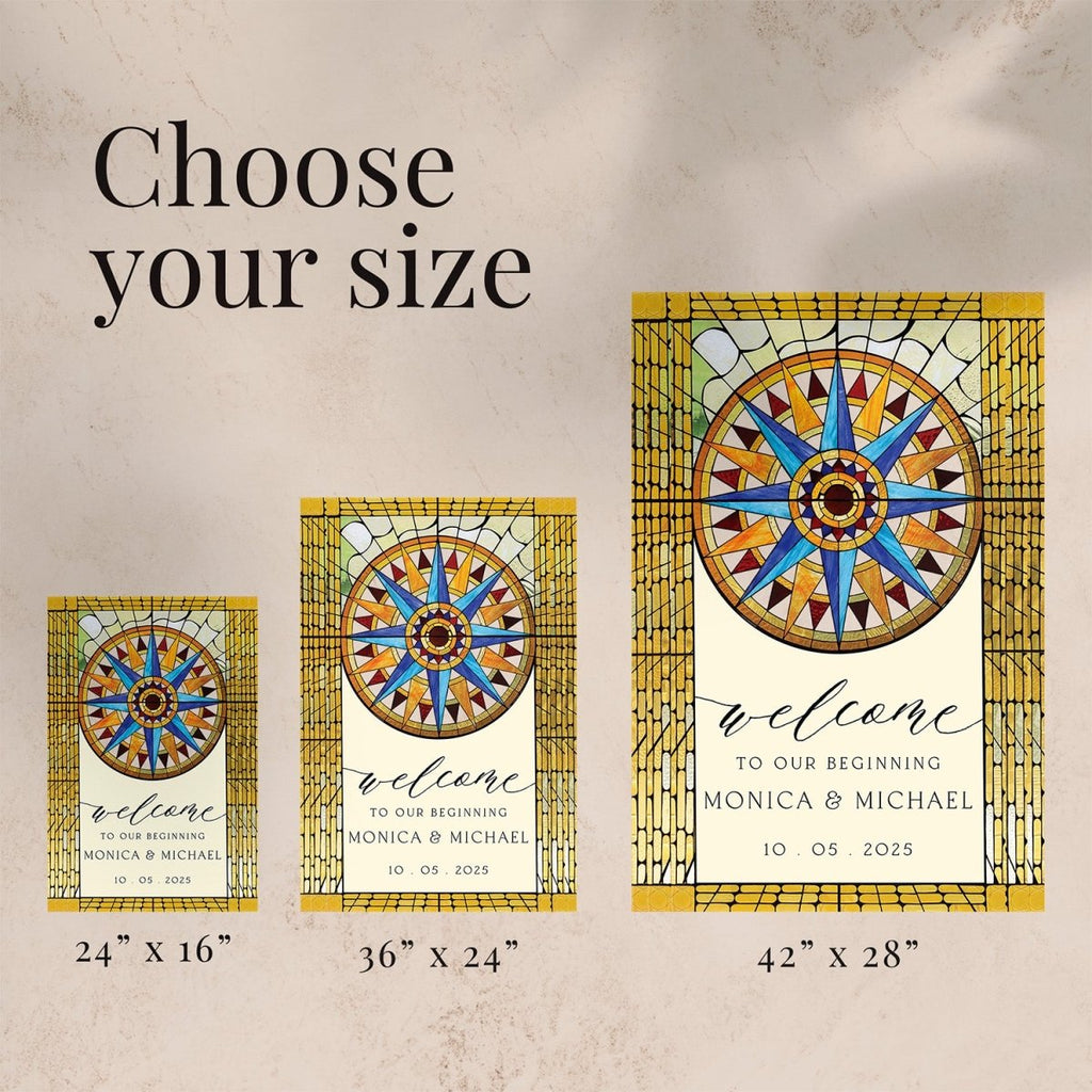 Sun Stained Glass Wedding Sign, Mirror Acrylic Gold Wedding Welcome Sign - SpeedyOrders