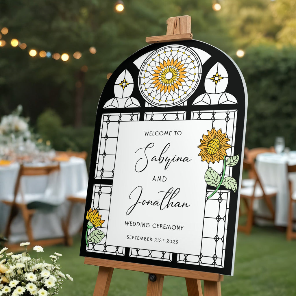 Sunflower Acrylic Wedding Sign, Floral Welcome Sign with Stained Glass Style - SpeedyOrders