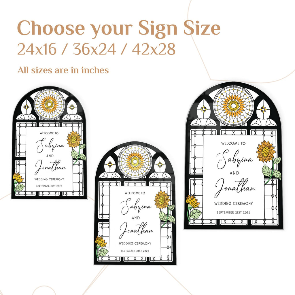 Sunflower Acrylic Wedding Sign, Floral Welcome Sign with Stained Glass Style - SpeedyOrders