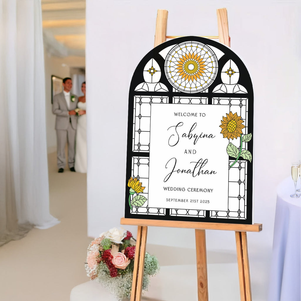 Sunflower Acrylic Wedding Sign, Floral Welcome Sign with Stained Glass Style - SpeedyOrders