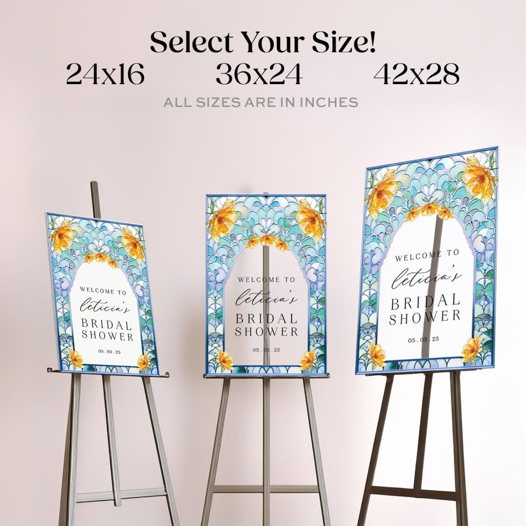 Sunflower Bridal Shower Sign, Blue Tiles Bridal Shower Welcome Sign - SpeedyOrders