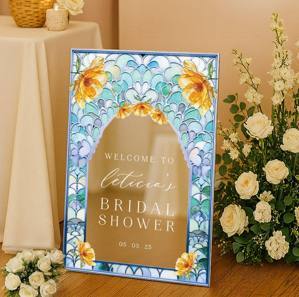 Sunflower Bridal Shower Sign, Blue Tiles Bridal Shower Welcome Sign - SpeedyOrders