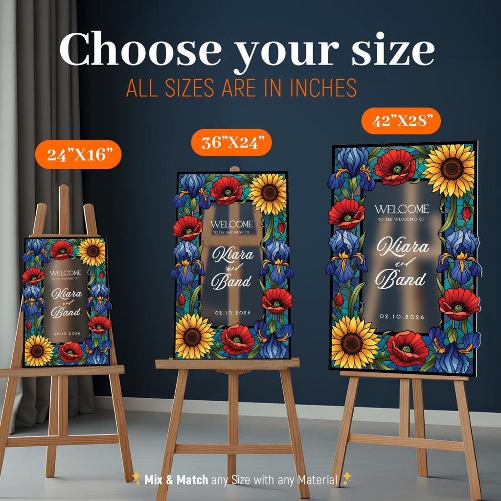 Sunflower Stained Glass Wedding Sign, Mirror Wedding Welcome Sign - SpeedyOrders