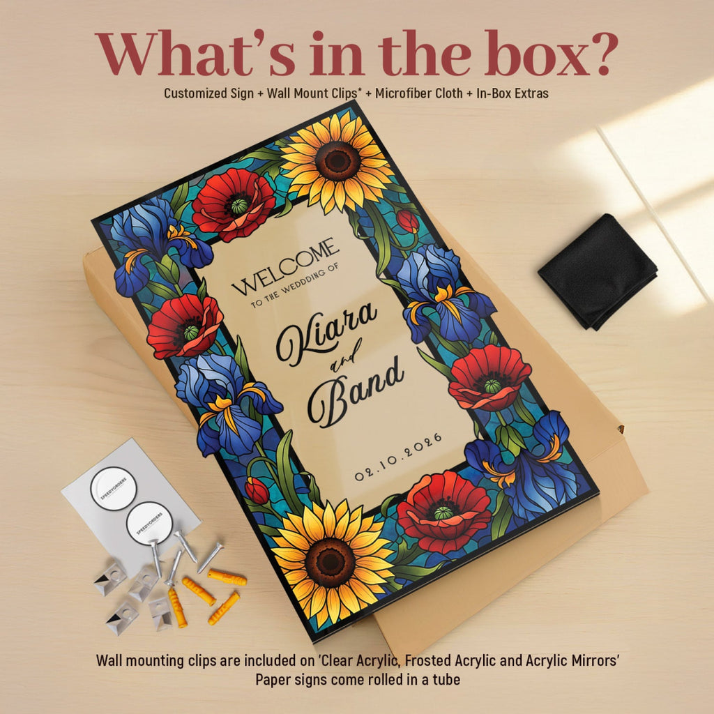 Sunflower Stained Glass Wedding Sign, Mirror Wedding Welcome Sign - SpeedyOrders