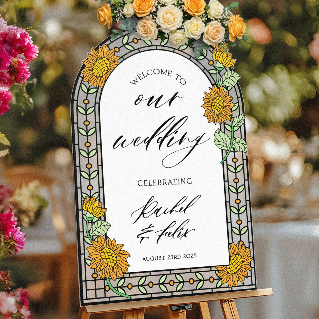 Sunflower Wedding Sign, Stained Glass Style Welcome Sign - SpeedyOrders