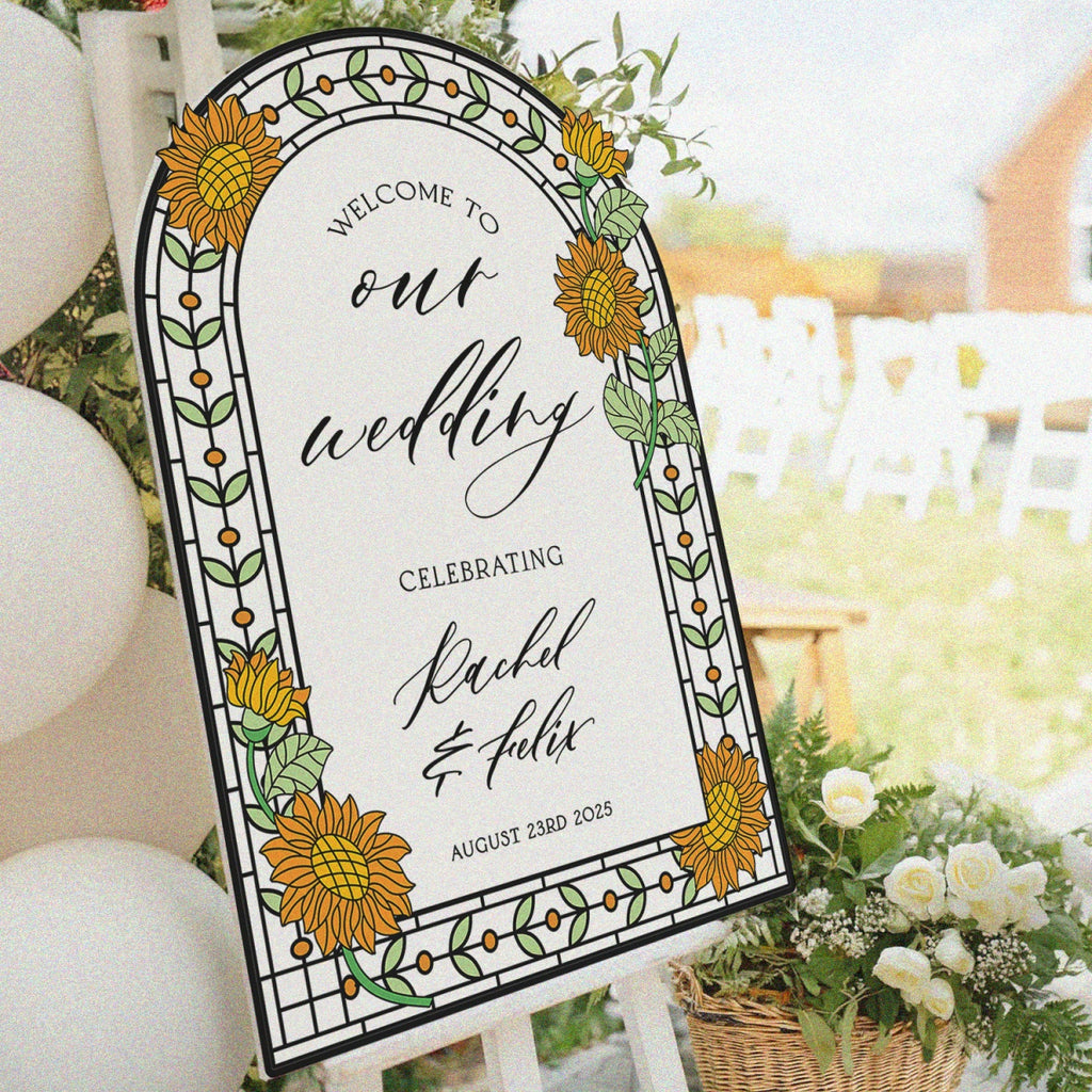 Sunflower Wedding Sign, Stained Glass Style Welcome Sign - SpeedyOrders