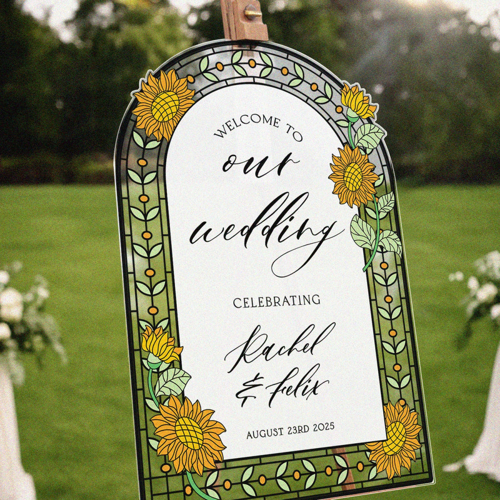 Sunflower Wedding Sign, Stained Glass Style Welcome Sign - SpeedyOrders