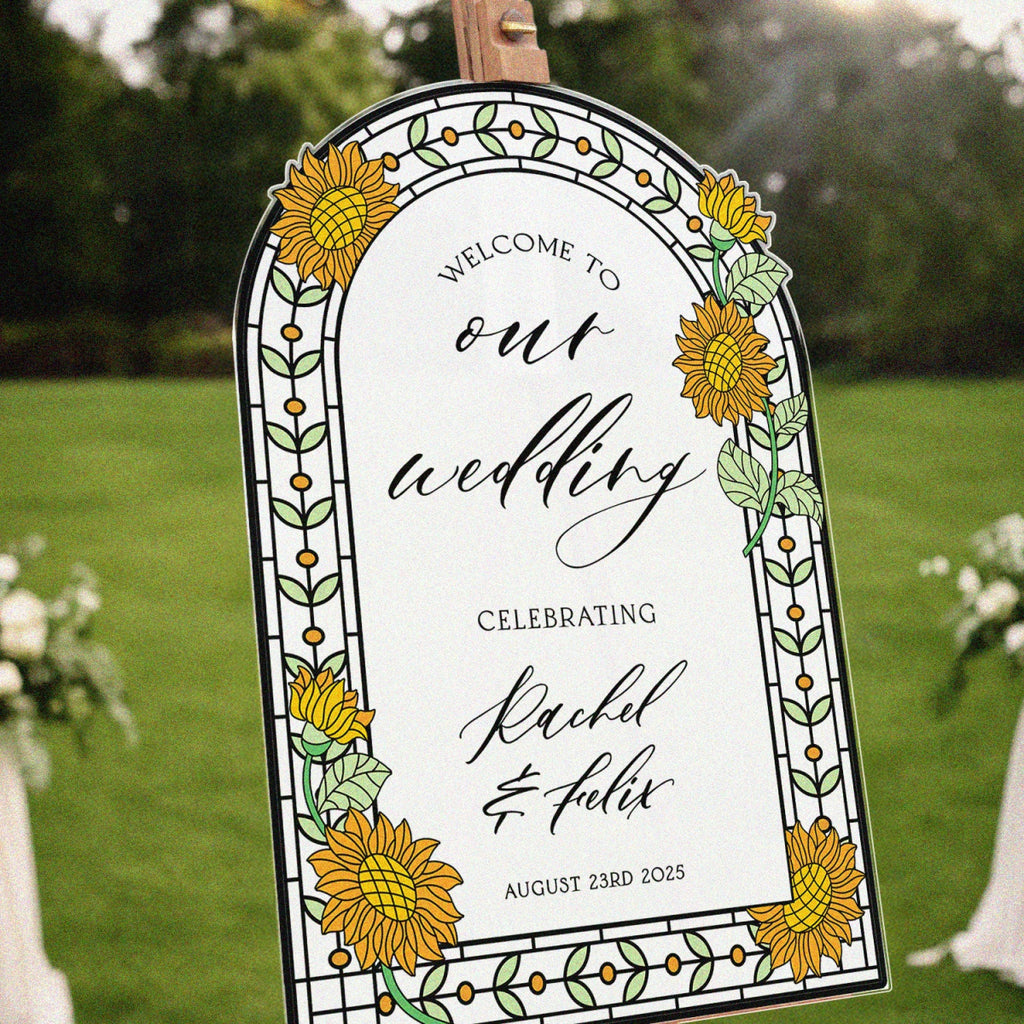 Sunflower Wedding Sign, Stained Glass Style Welcome Sign - SpeedyOrders