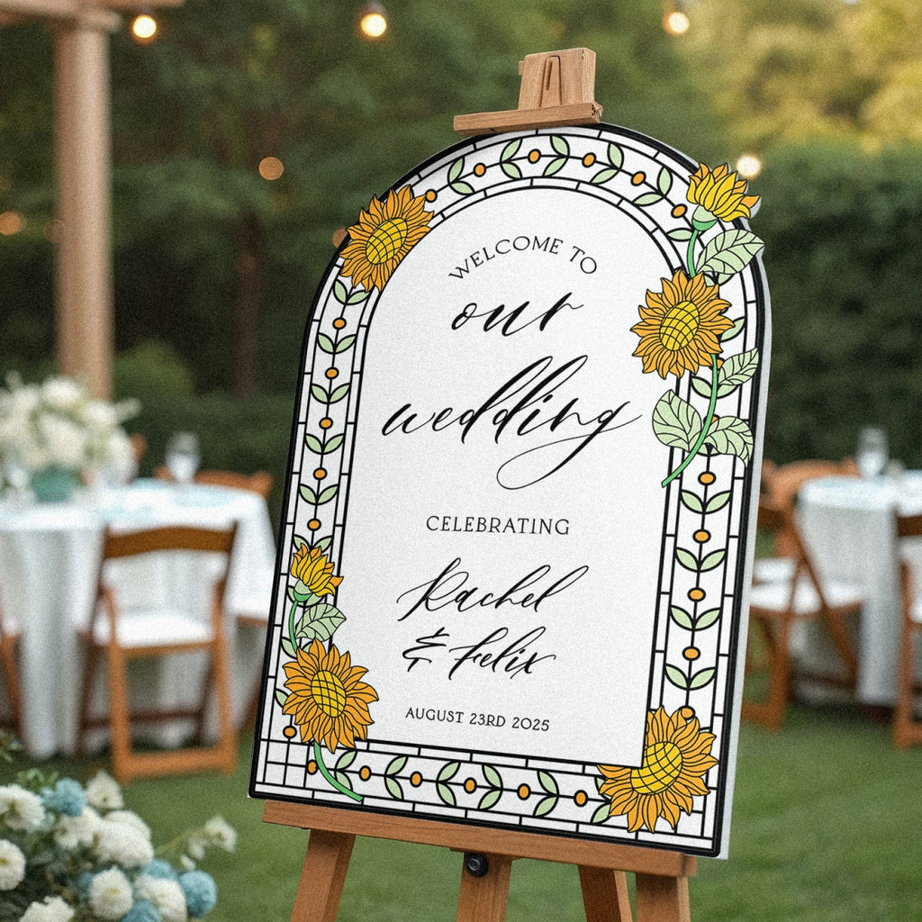 Sunflower Wedding Sign, Stained Glass Style Welcome Sign - SpeedyOrders