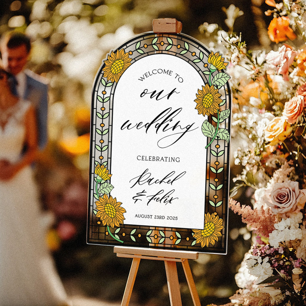 Sunflower Wedding Sign, Stained Glass Style Welcome Sign - SpeedyOrders