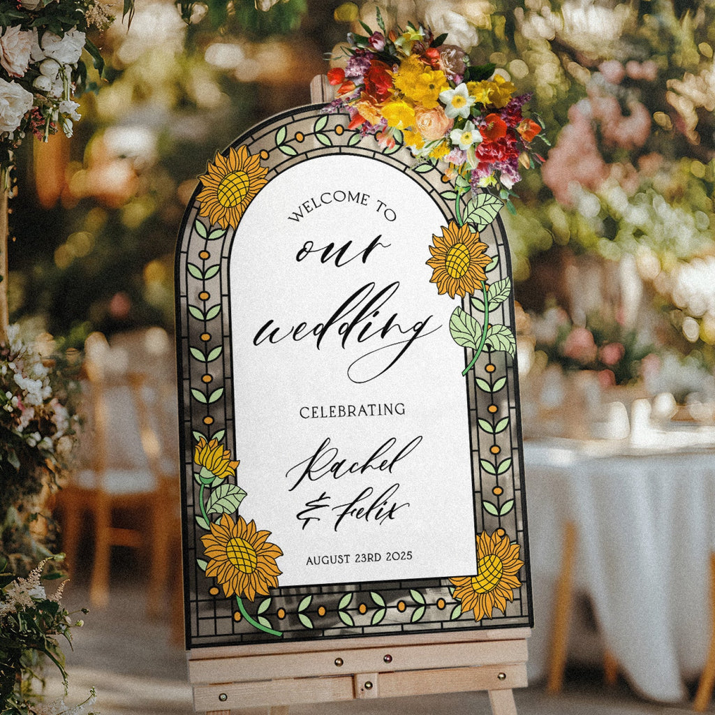 Sunflower Wedding Sign, Stained Glass Style Welcome Sign - SpeedyOrders
