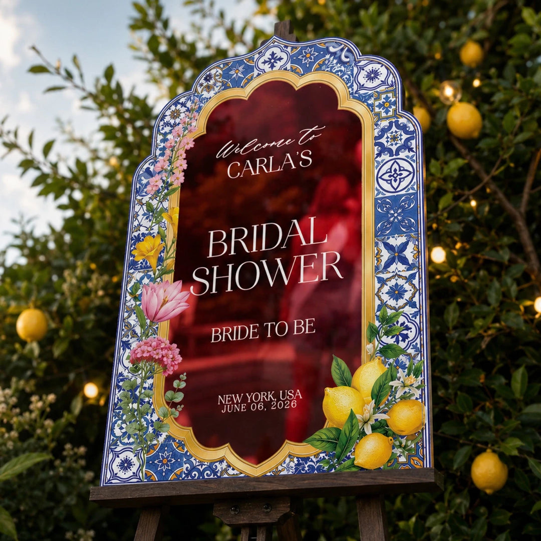 Talavera Lemon Tile Bridal Shower Welcome Sign — Mediterranean Border - SpeedyOrders
