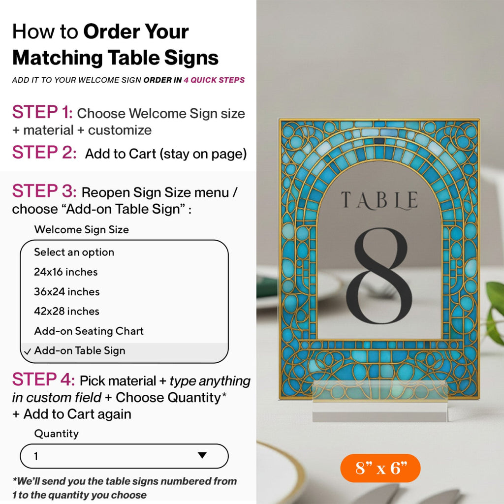 Teal Stained Glass Wedding Sign, Aqua Blue Wedding Welcome Sign - SpeedyOrders