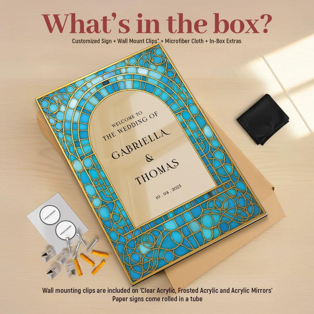 Teal Stained Glass Wedding Sign, Aqua Blue Wedding Welcome Sign - SpeedyOrders