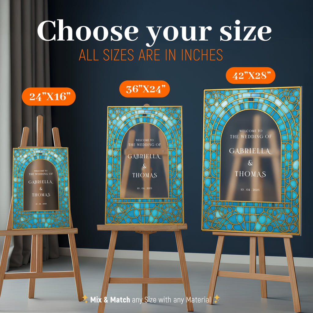 Teal Stained Glass Wedding Sign, Aqua Blue Wedding Welcome Sign - SpeedyOrders