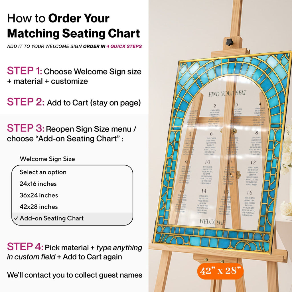 Teal Stained Glass Wedding Sign, Aqua Blue Wedding Welcome Sign - SpeedyOrders