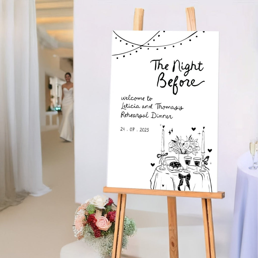 Getting Dinner Sign The Night Before Sign, Hand Drawn Wedding Rehearsal Dinner Sign ...