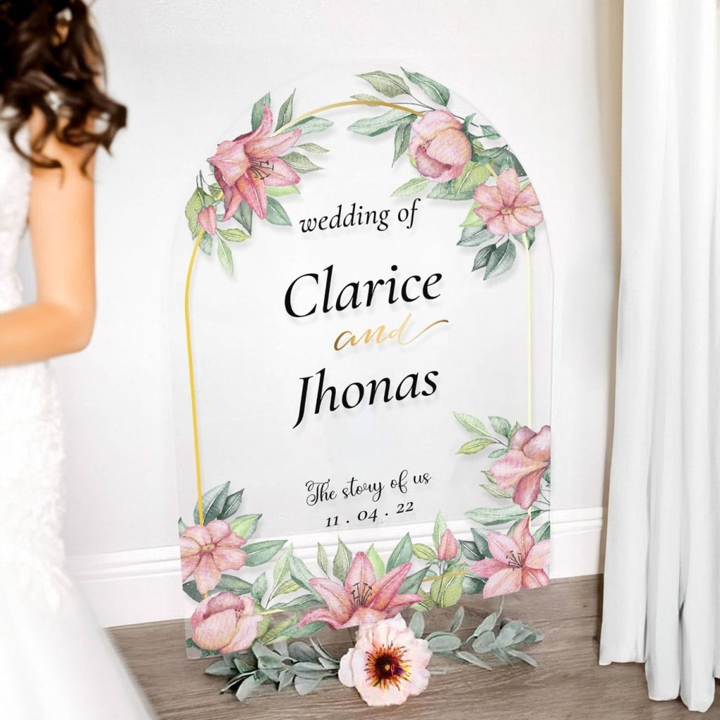 The Story Of Us Wedding Reception Sign, Arched Foral Wedding Welcome Sign - SpeedyOrders