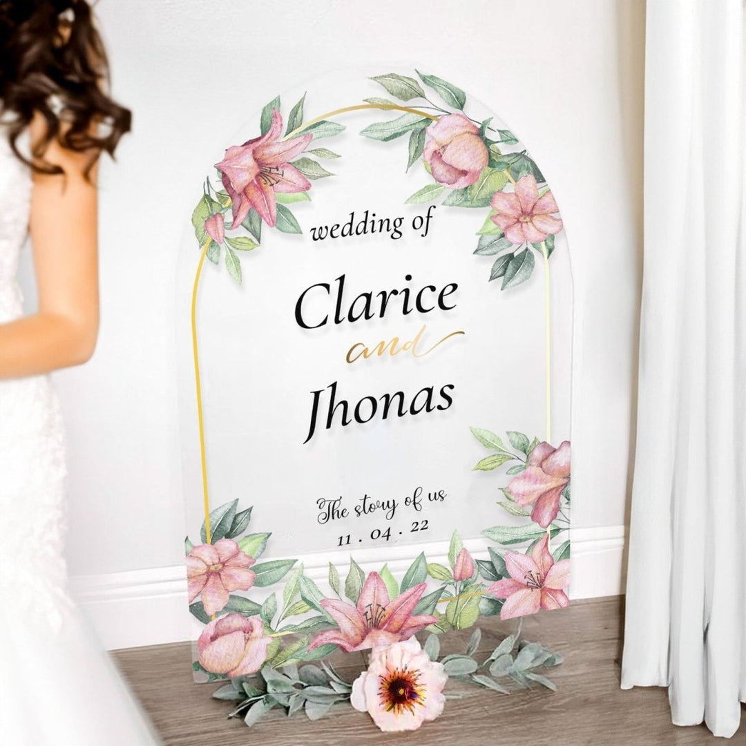 The Story Of Us Wedding Reception Sign, Arched Foral Wedding Welcome Sign - SpeedyOrders