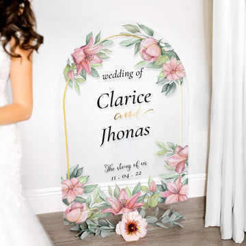 The Story Of Us Wedding Reception Sign, Arched Foral Wedding Welcome Sign - SpeedyOrders