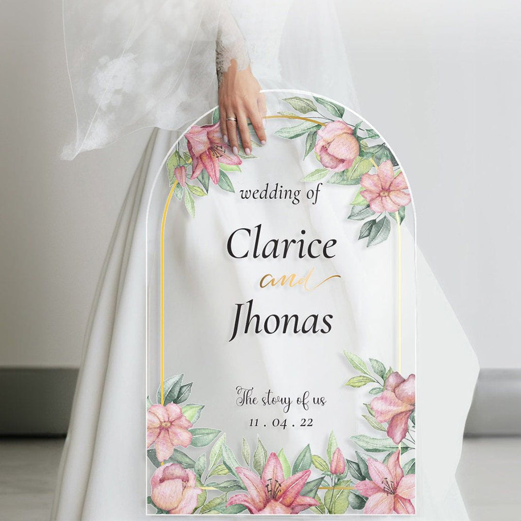 The Story Of Us Wedding Reception Sign, Arched Foral Wedding Welcome Sign - SpeedyOrders