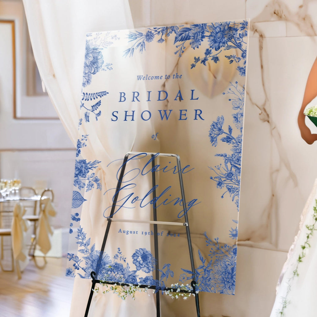 Toile Bridal Shower Sign, Something Blue Bridal Shower Welcome Sign - SpeedyOrders