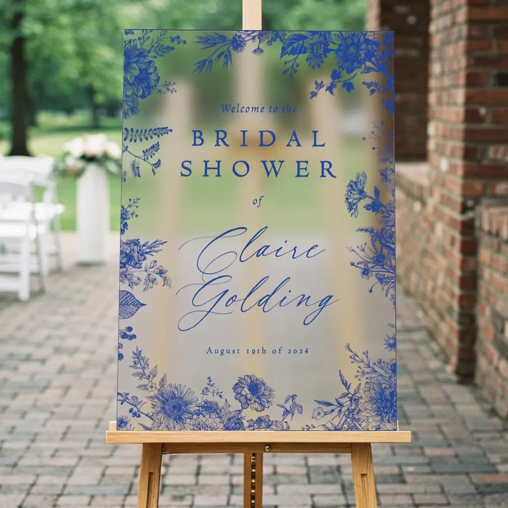 Toile Bridal Shower Sign, Something Blue Bridal Shower Welcome Sign - SpeedyOrders