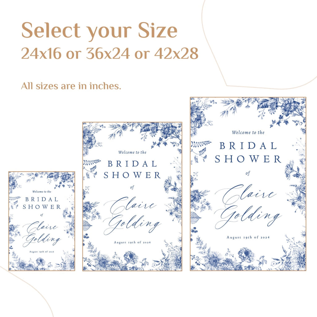 Toile Bridal Shower Sign, Something Blue Bridal Shower Welcome Sign - SpeedyOrders