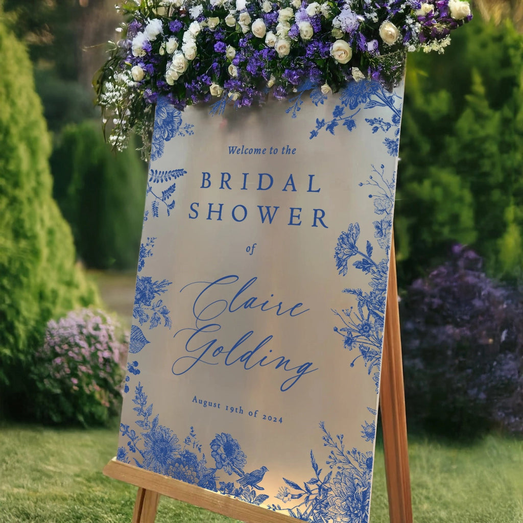 Toile Bridal Shower Sign, Something Blue Bridal Shower Welcome Sign - SpeedyOrders