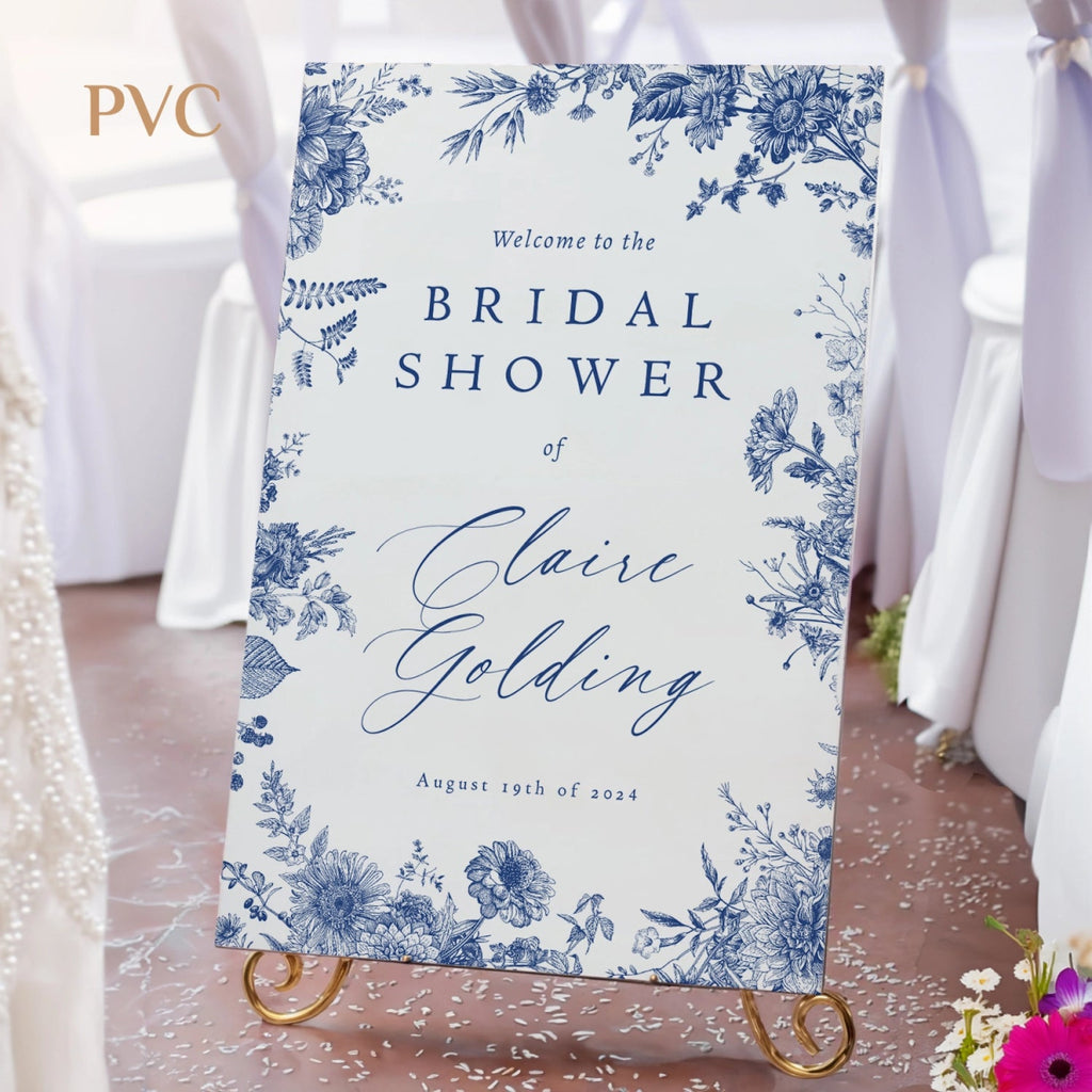 Toile Bridal Shower Sign, Something Blue Bridal Shower Welcome Sign - SpeedyOrders
