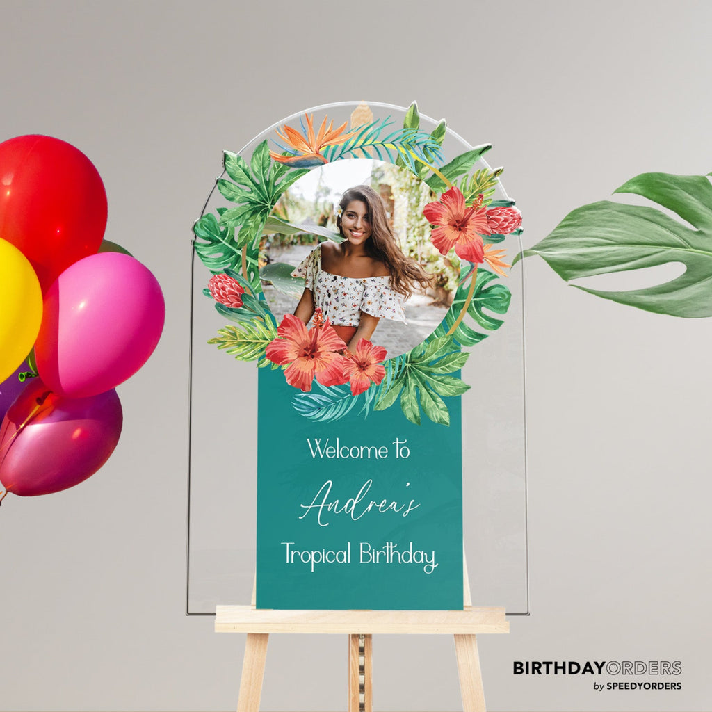 Tropical Birthday Party Welcome Sign, Custom Welcome Board for Birthday Party - SpeedyOrders