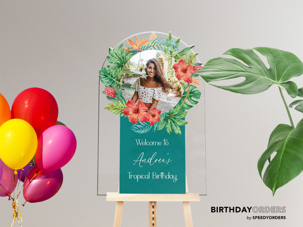 Tropical Birthday Party Welcome Sign, Custom Welcome Board for Birthday Party - SpeedyOrders