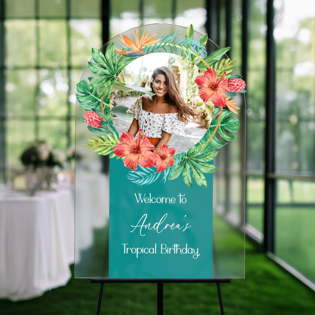 Tropical Birthday Party Welcome Sign, Custom Welcome Board for Birthday Party - SpeedyOrders