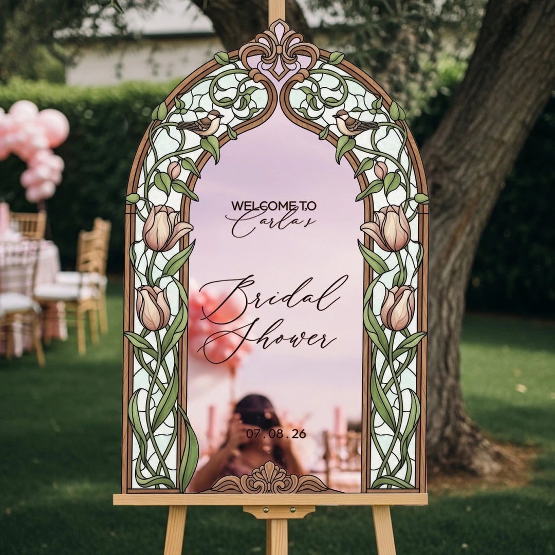 Tulip Bridal Shower Sign — Art Nouveau Stained Glass - SpeedyOrders