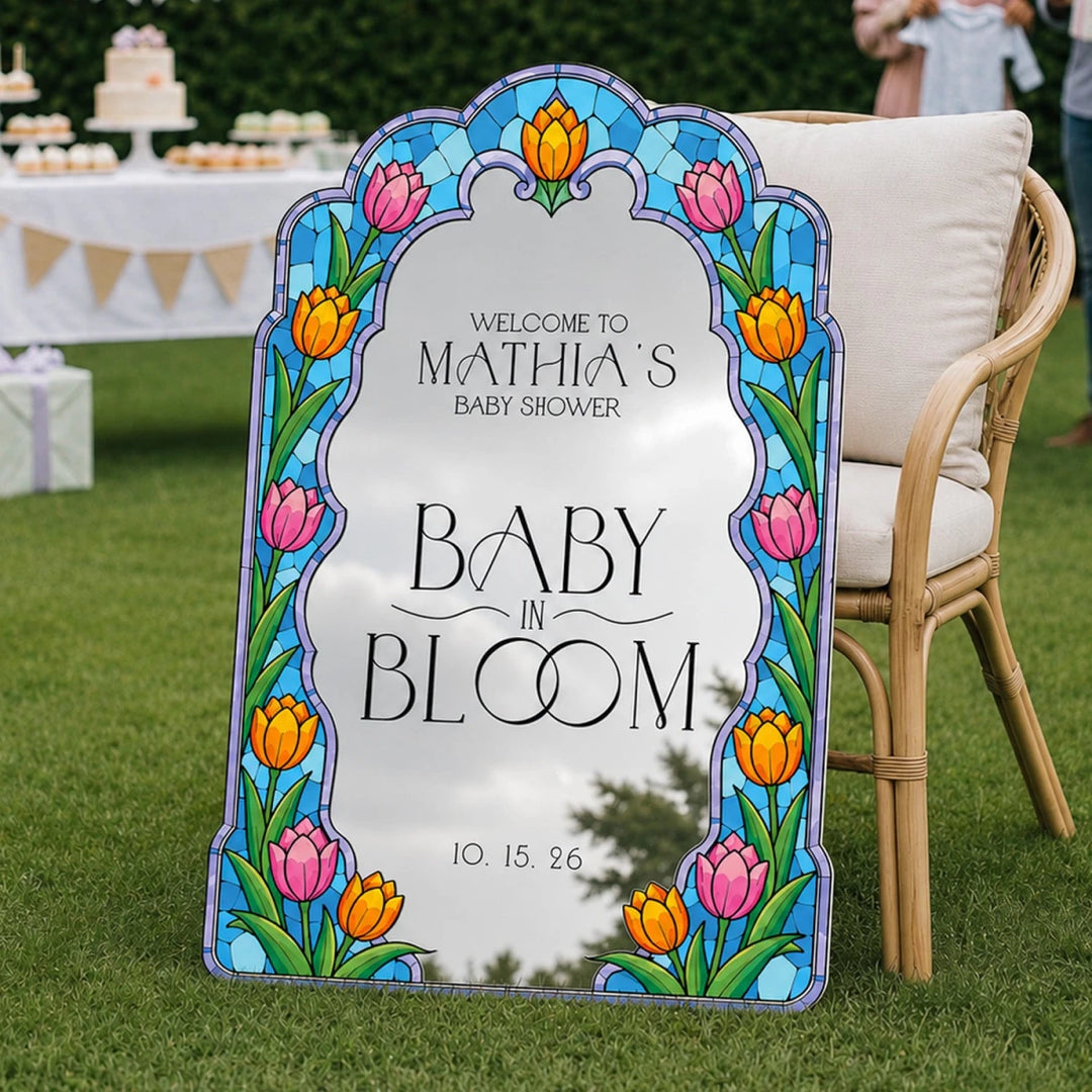 Tulip Stained Glass Baby in Bloom Baby Shower Welcome Sign - SpeedyOrders