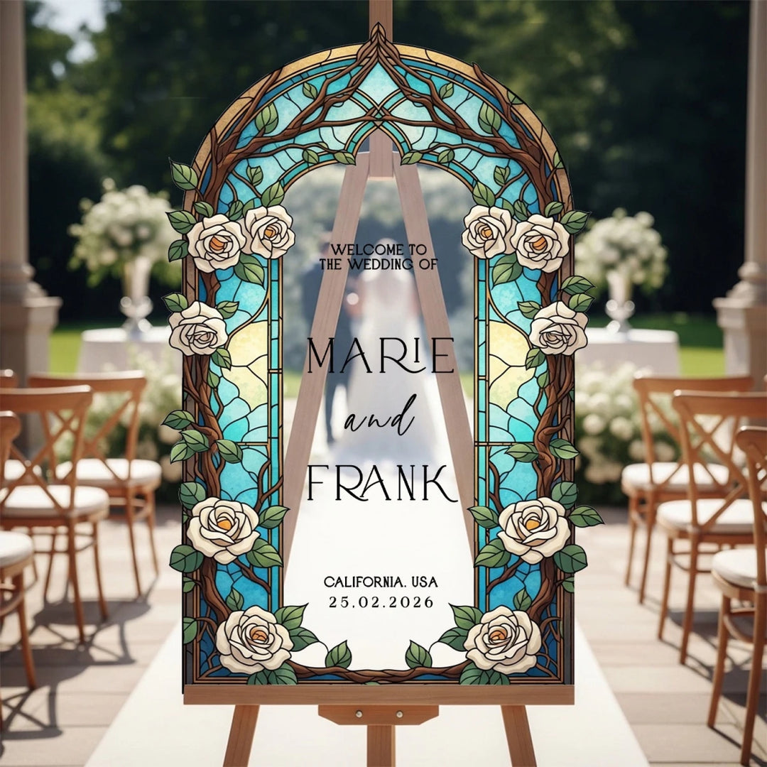 Turquoise Stained Glass Wedding Sign - SpeedyOrders