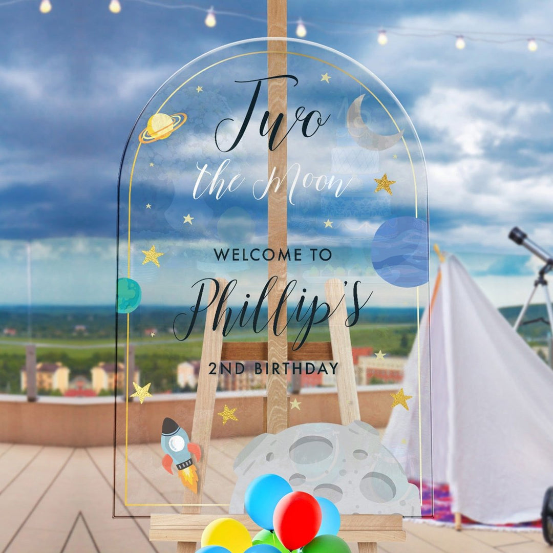 Two the Moon And Back Theme Birthday Welcome Sign - SpeedyOrders